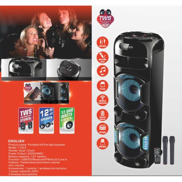 Global Star Double 12 Inch Trolley Rechargeable 200watts Speaker- Black