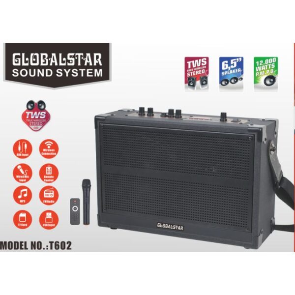 Global Star 6.5 Inch Portable Speaker- Black (1YR WRTY)