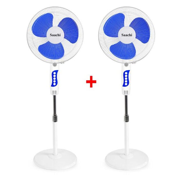 Saachi Buy One Get One Free 3 Speed Round Base Stand Fan - White & Blue