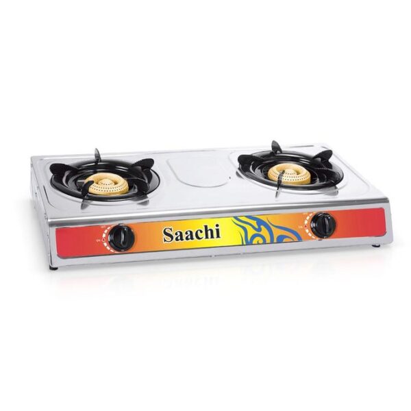 Saachi Double Burner Gas Stove NL-GAS-5220-ST with Automatic Ignition - Silver(1 YR WRTY)