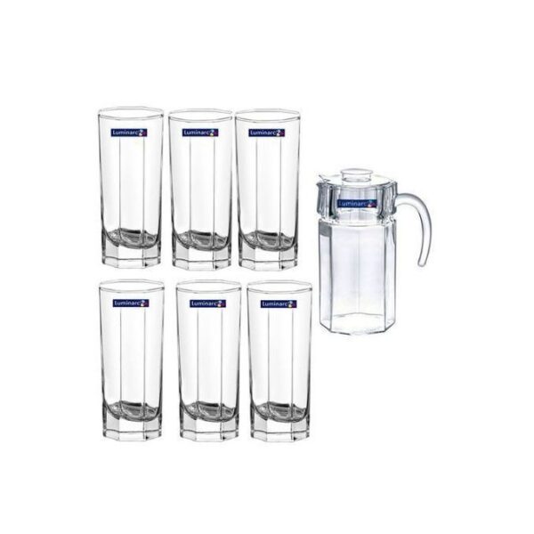 Luminarc Unique Jug Pitcher And Quality 6 Drinking Glasses-Transparent