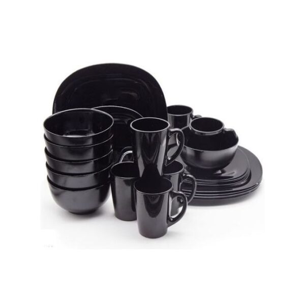 Luminarc Ceramic 6 Dinner Plates 6 Side Plates 6 Soup plates 6 Tea Cups-Black