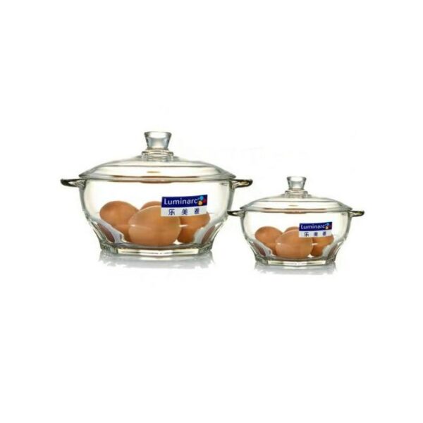 Luminarc 1.5 & 2.5 Liter Granity Glass Serving Dishes Set With Lids-Colourless.